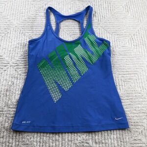 Nike Dri-FIT Tank Top Women's Large Blue Graphic Racerback Built-in Sporty Yoga